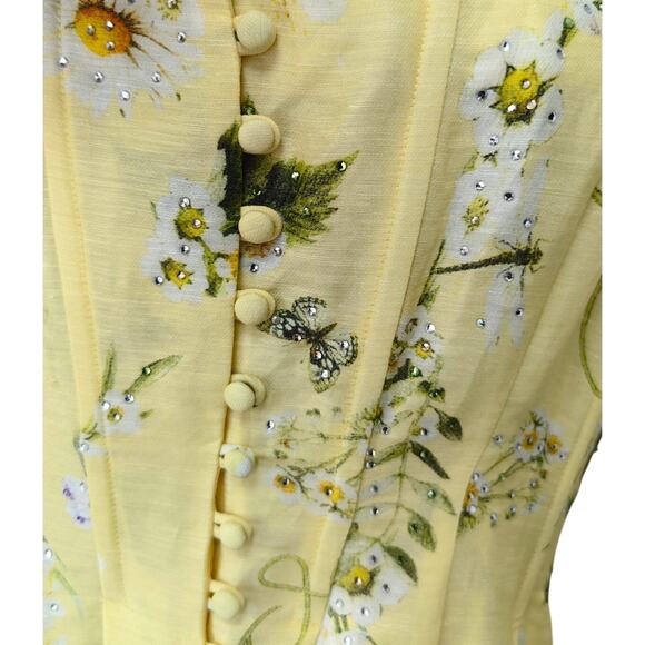 Camilla Daisy Chains Floral Linen-Silk Midi-Dress M - Picture 15 of 15